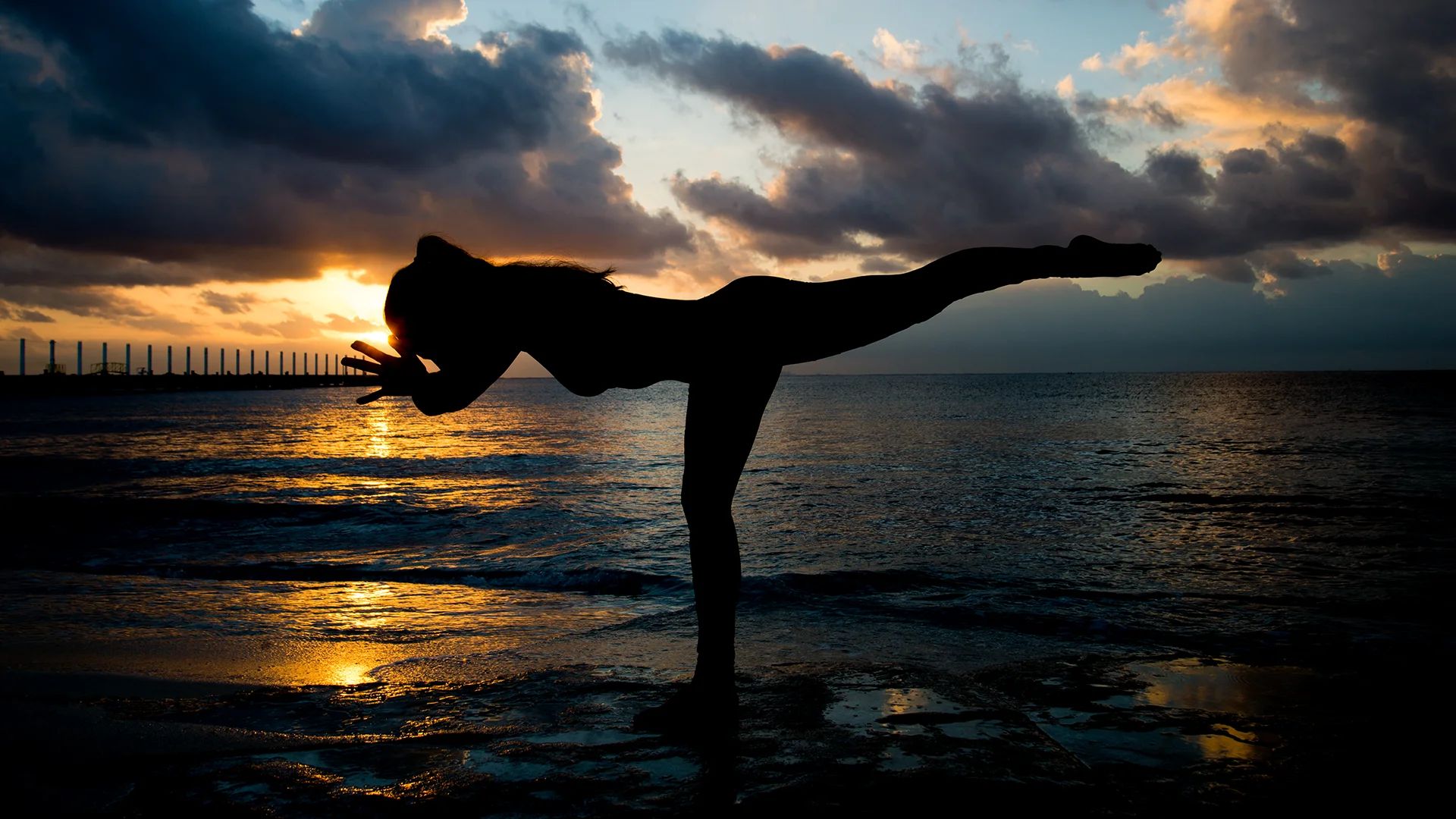 Sunrise yoga warrior III